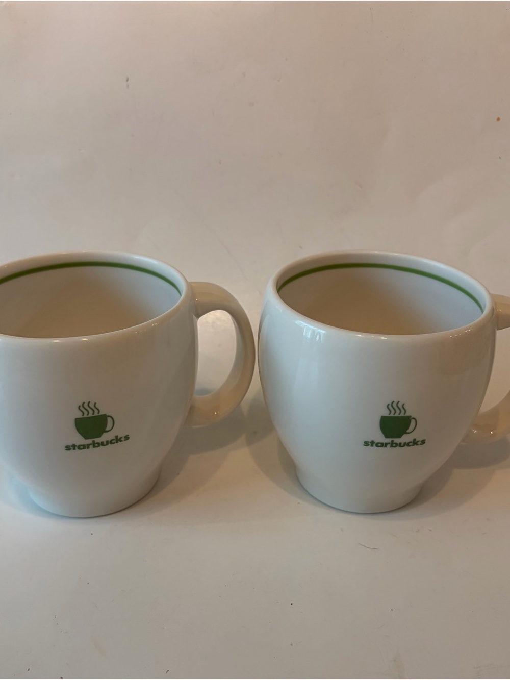 2 Starbucks Abbey Mugs 2003 Barista Series Steaming Cup Green Logo White